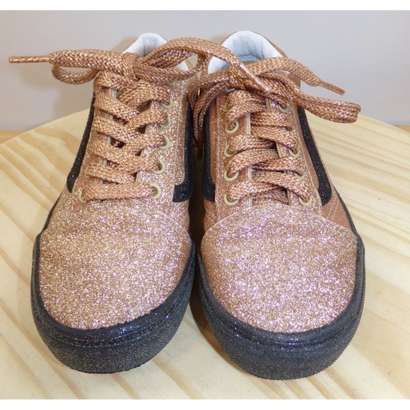 Vans Kids Unisex Old Skool Skate Shoes Sneakers Gold Glitter 508357 Size 3 - Picture 2 of 7